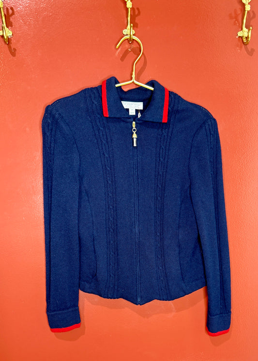 St. John Navy/Red Knit Cardigan S