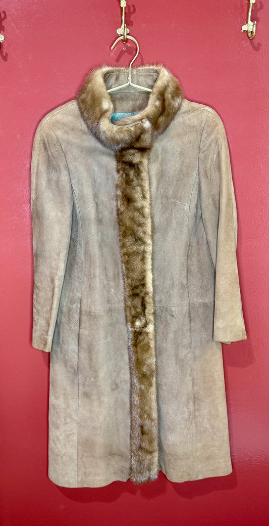 Brown Suede/Fur Long Coat S/M
