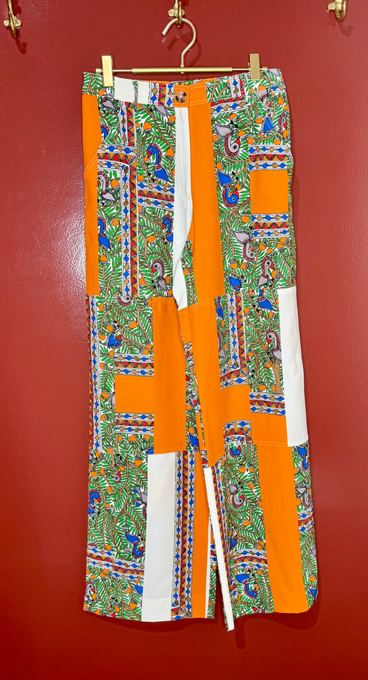 Tory Burch Silk Orange Multi Color wide Leg Pants 2