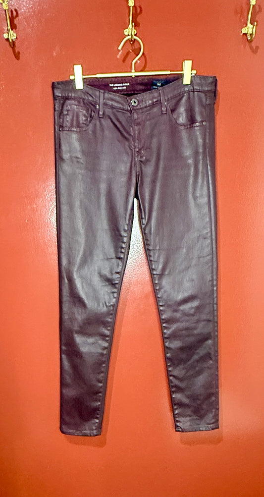 AG Super Skinny Ankle Burgendy Coated Jeans 29
