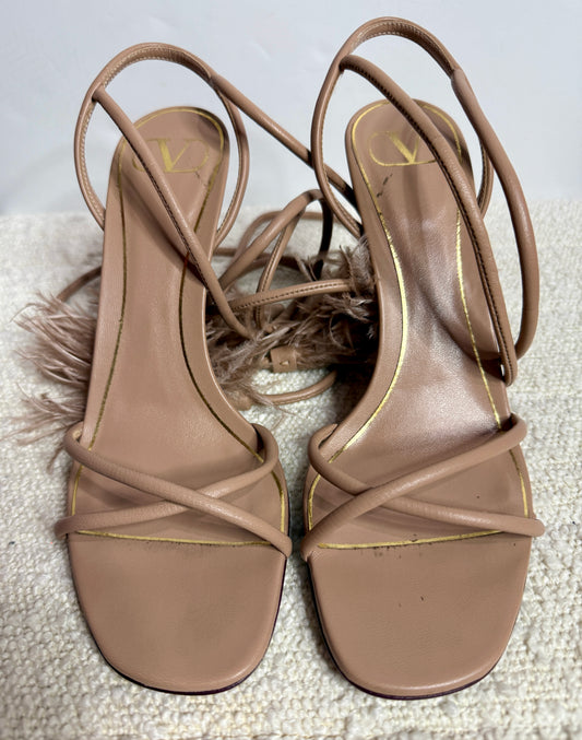 Valentino Leather Feather -  Trim Heels 39