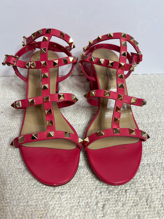 Valentino Pink Rockstud Block Heel Sandal 35 1/2