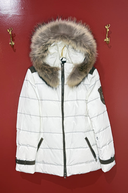 Miller Hooded White Ski Jacket with Fur Trim S