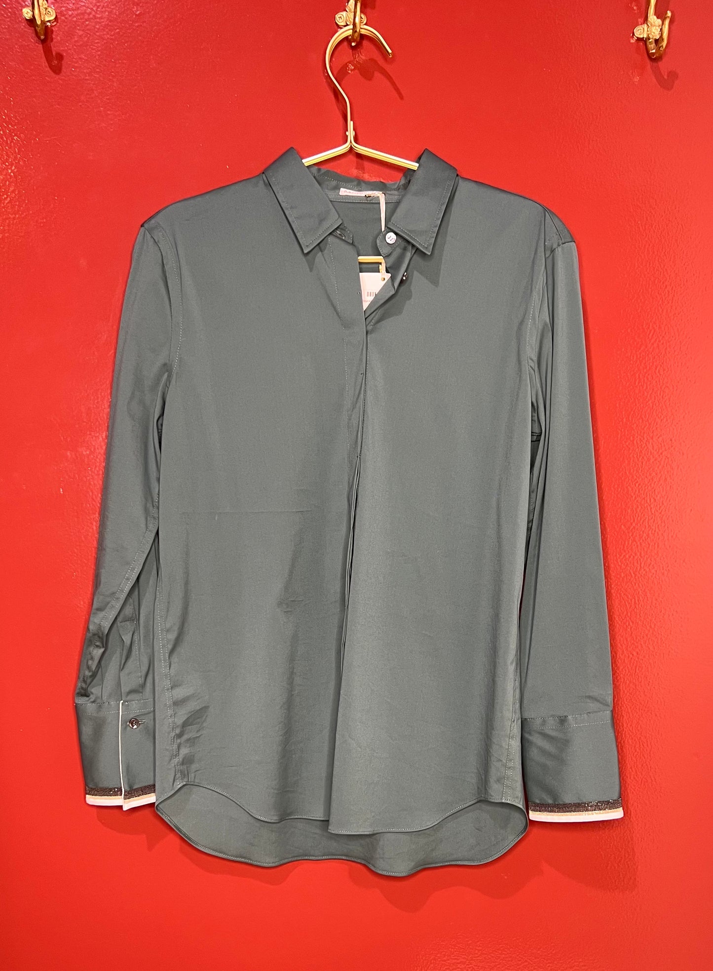 Brunello Cucinelli Green Long-Sleeve Button Down S