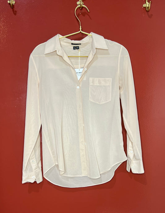 Theory Peach Long Sleeve Button Down Sheer S