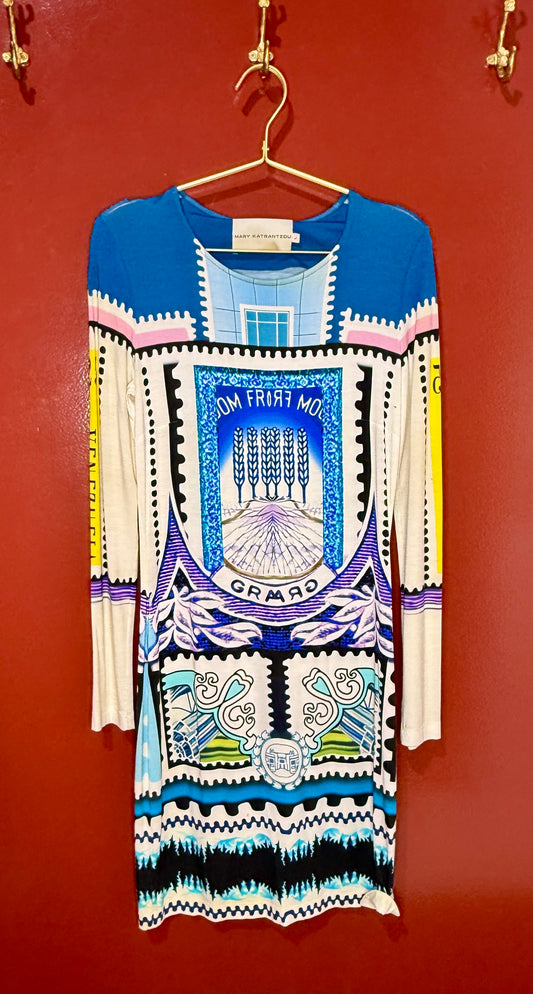 Mary Katrantzou Longsleeve Printed Dress L