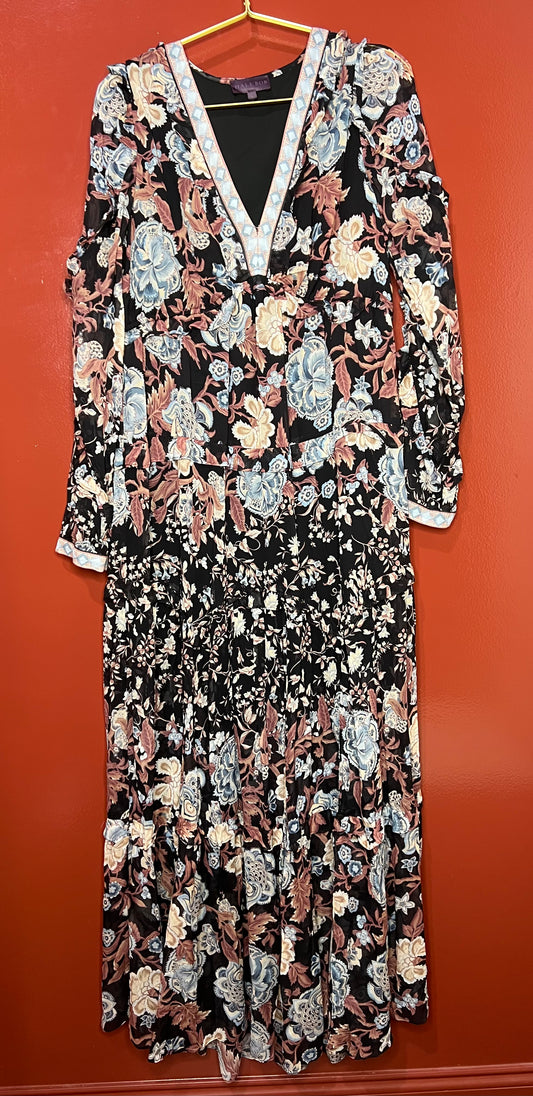 Hale Bob Long Floral Sheer Maxi Dress L